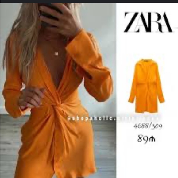 Zara Vibrant Orange Twist Dress NWT Size Large - Picture 7 of 10